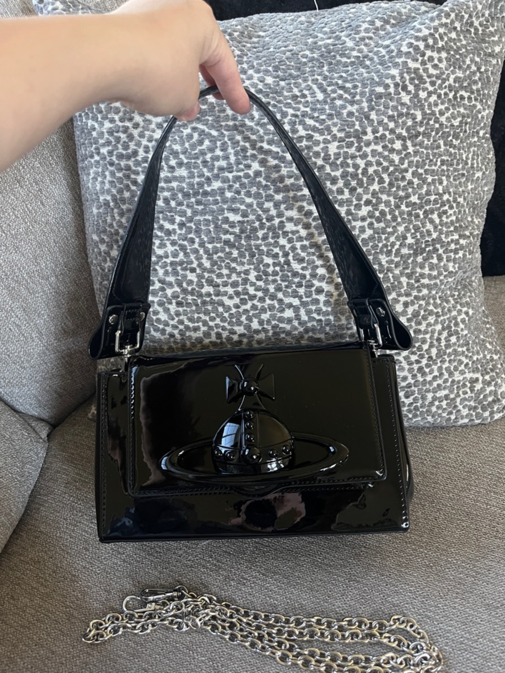 Vivienne Westwood Black Hazel Patent Orb Shoulder Bag with Chain